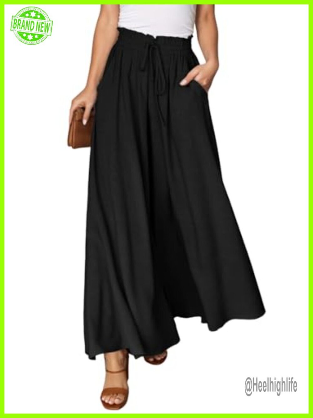 Wide Leg Pants Elastic High Waist Drawstring Loose Fit Casual Palazzo